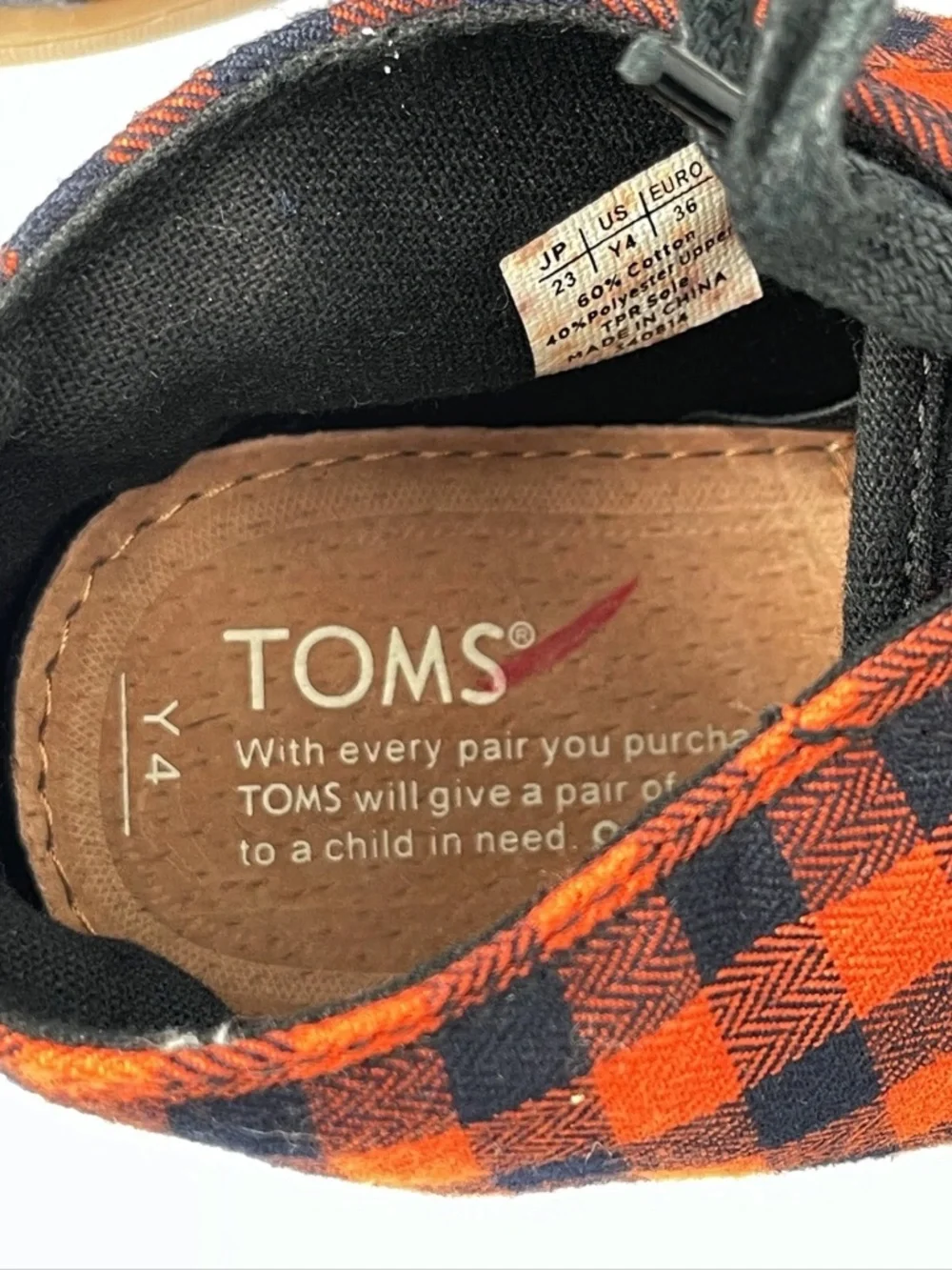 Toms Unisex Girls Boys Youth 340814 Black Orange Plaid Ankel Boot Shoes Sz. 4 Y